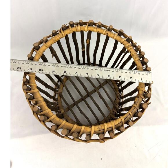 VTG Primitive Pine Tree Branch Gathering Basket Rustic Wooden Bowl 11.5"x9" - Picture 2 of 16